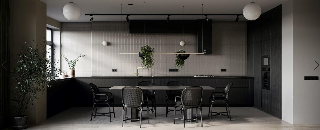 cocina moderna con mesa oscura